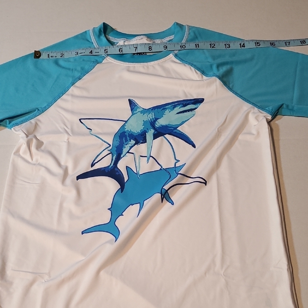Lands' End Boys Blue Shark Swim Shirt NWOT Large 10-12 Rashguard - Picture 5 of 10